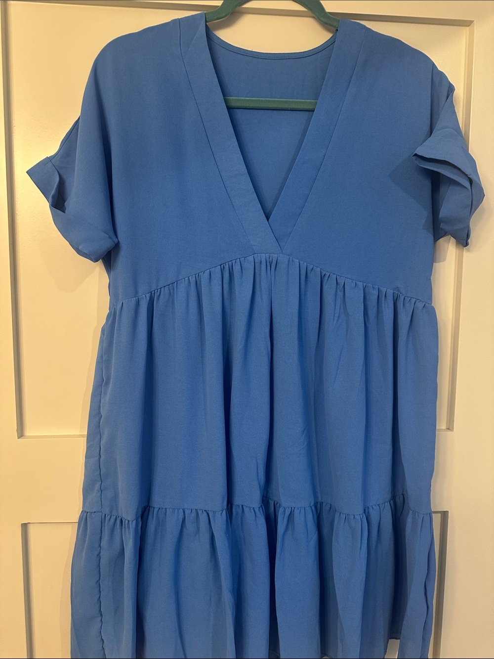 Blue V-Neck Tiered Babydoll Dress